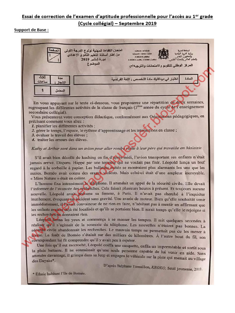 Essai de Correction Examen Pro Didactique 2019 PDF | PDF