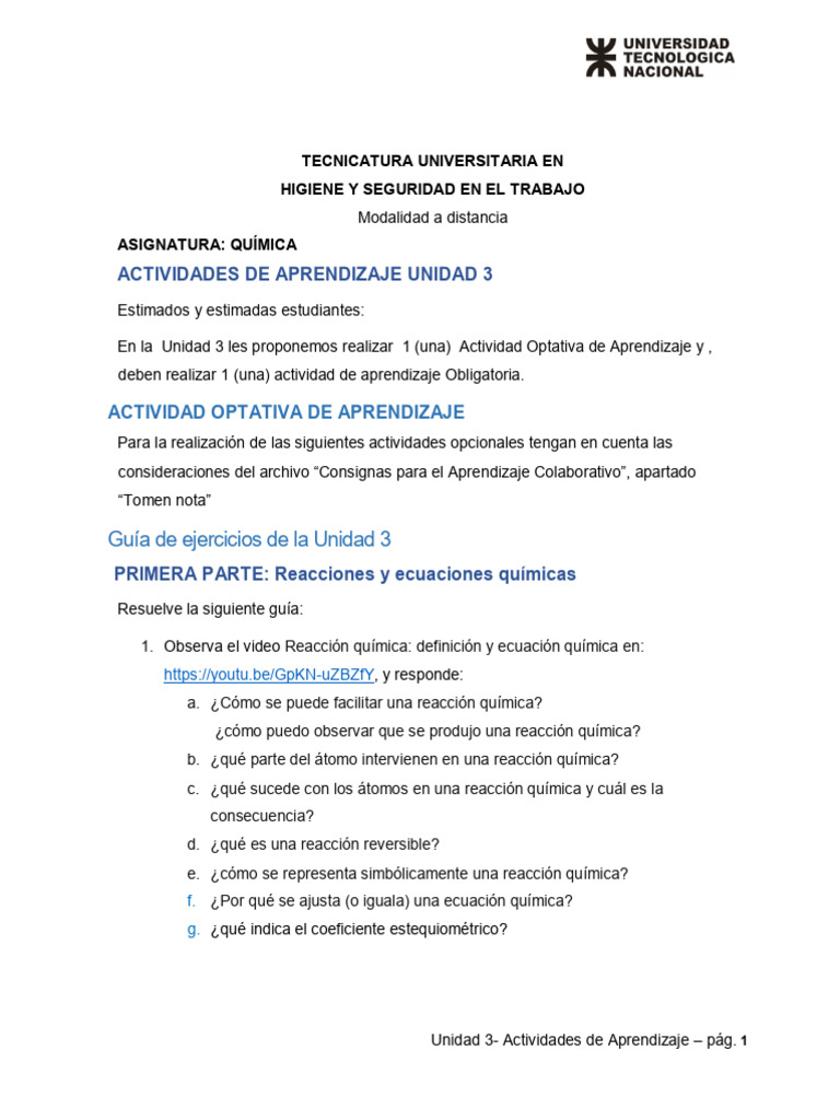 Actividades de Aprendizaje Unidad 3 - Agosto - 2023 | PDF
