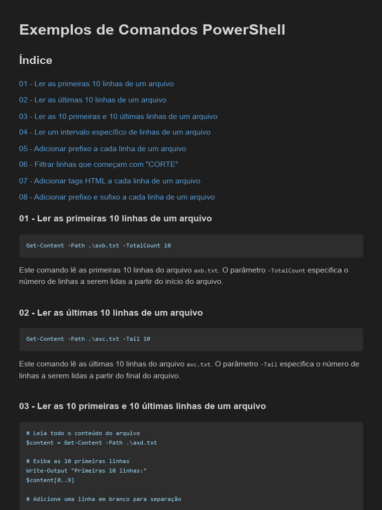 PowerShell Commands - 8 Exemplos de Get-Content | PDF