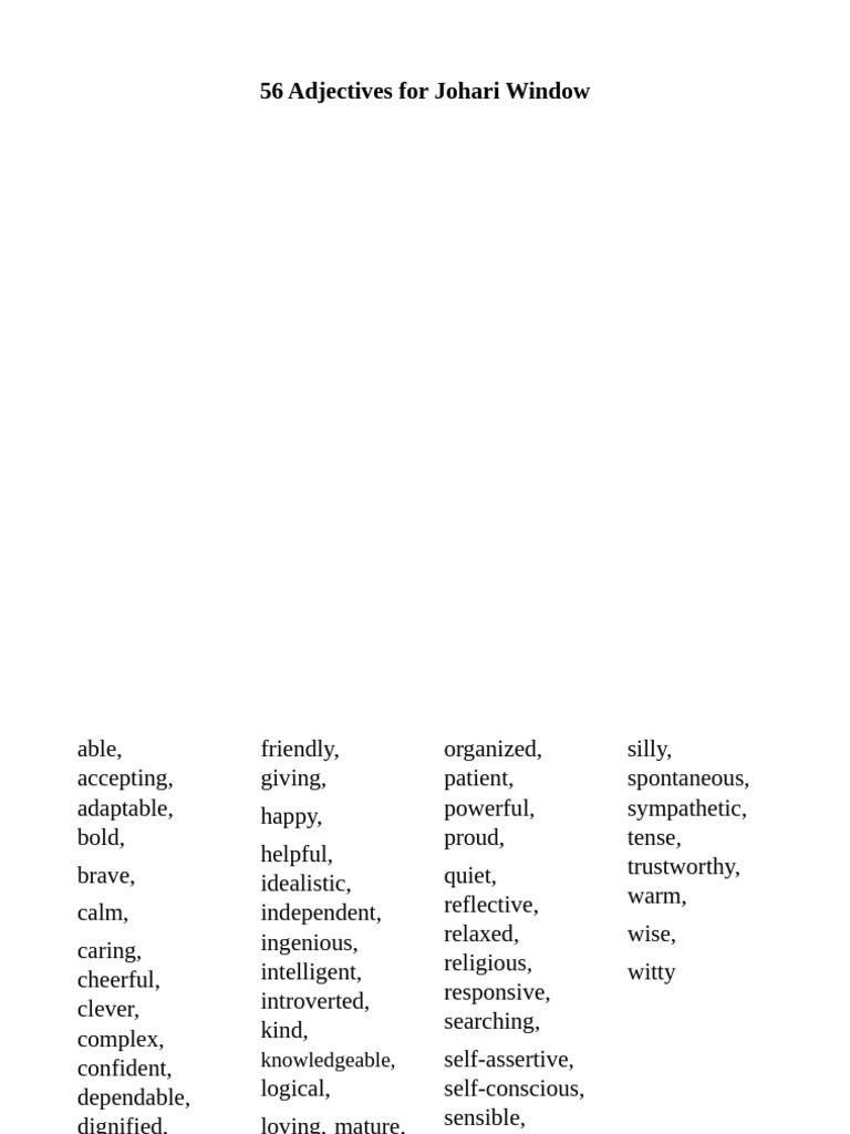 56 adjectives for johari window pdf