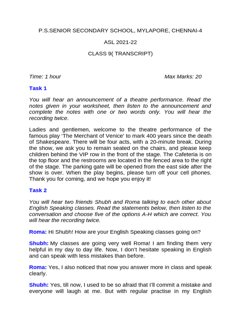 Asl Listening Script and Worksheet | PDF