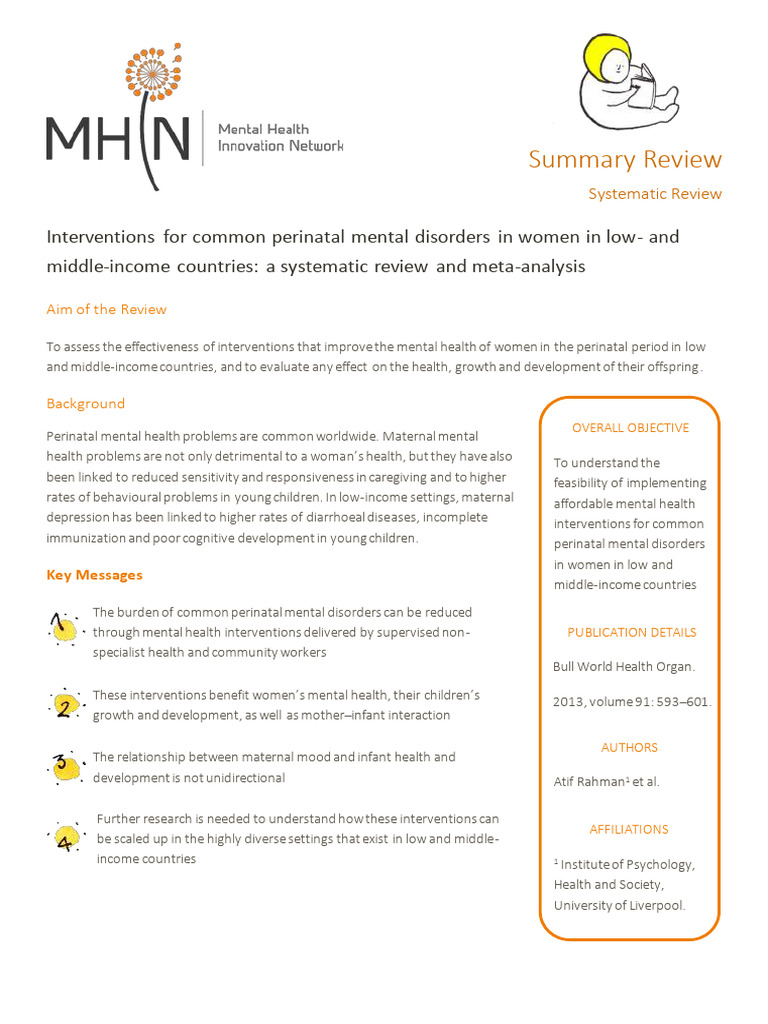 Summary - Interventions For Common Perinatal Disorders7 - With ...