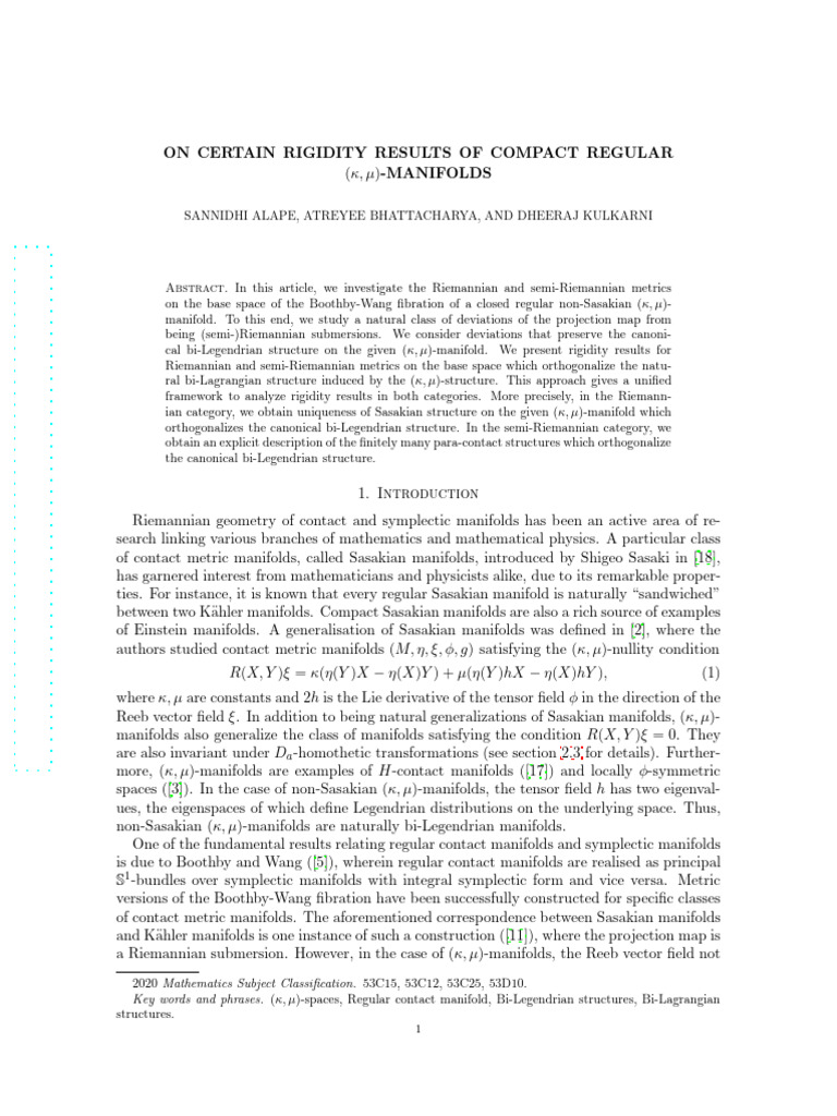 On Certain Rigidity Results of Compact Regular Kap | PDF