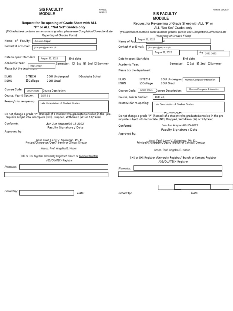 Re-Opening of Gradesheet-for-all-P-or-Not-set-FORM | PDF