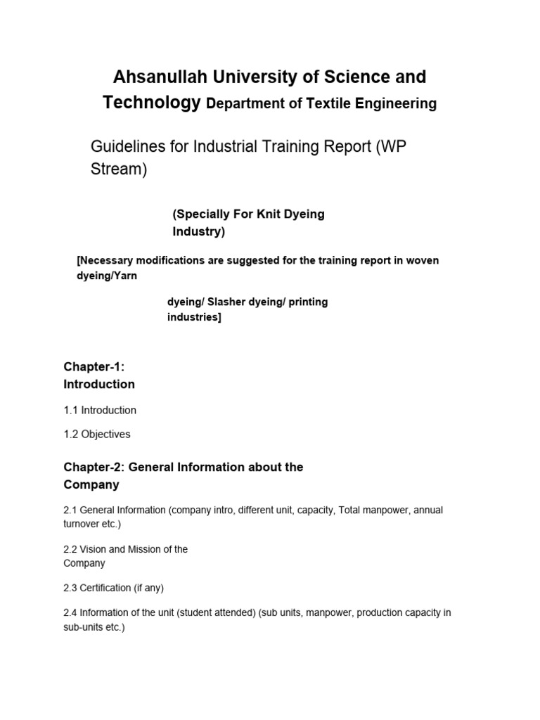 Guidelines For Industrial Training Report (WP Stream) | PDF