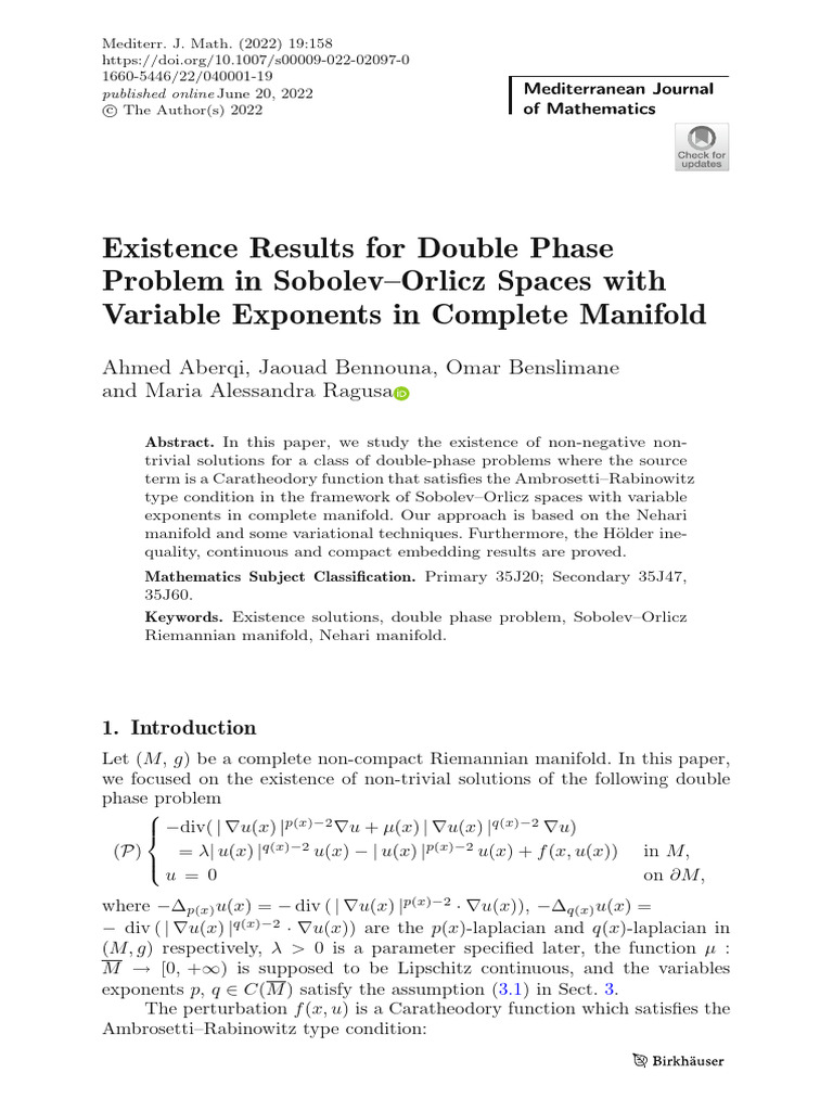 Existence Results For Double Phase Problem in Sobolev-Orlicz Spaces ...
