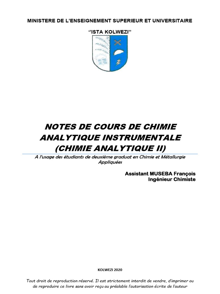 Cours de Chimie Analytique II Part 1 023850 | PDF