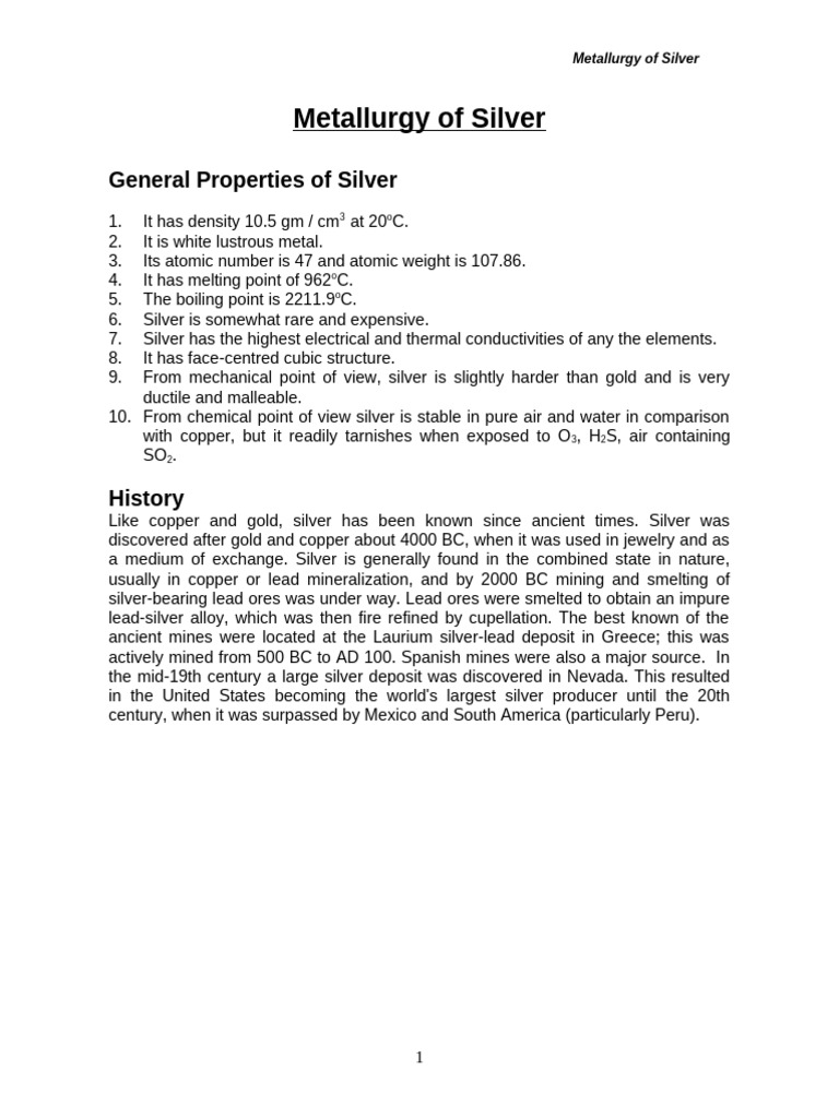 Metallurgyof Silver | PDF