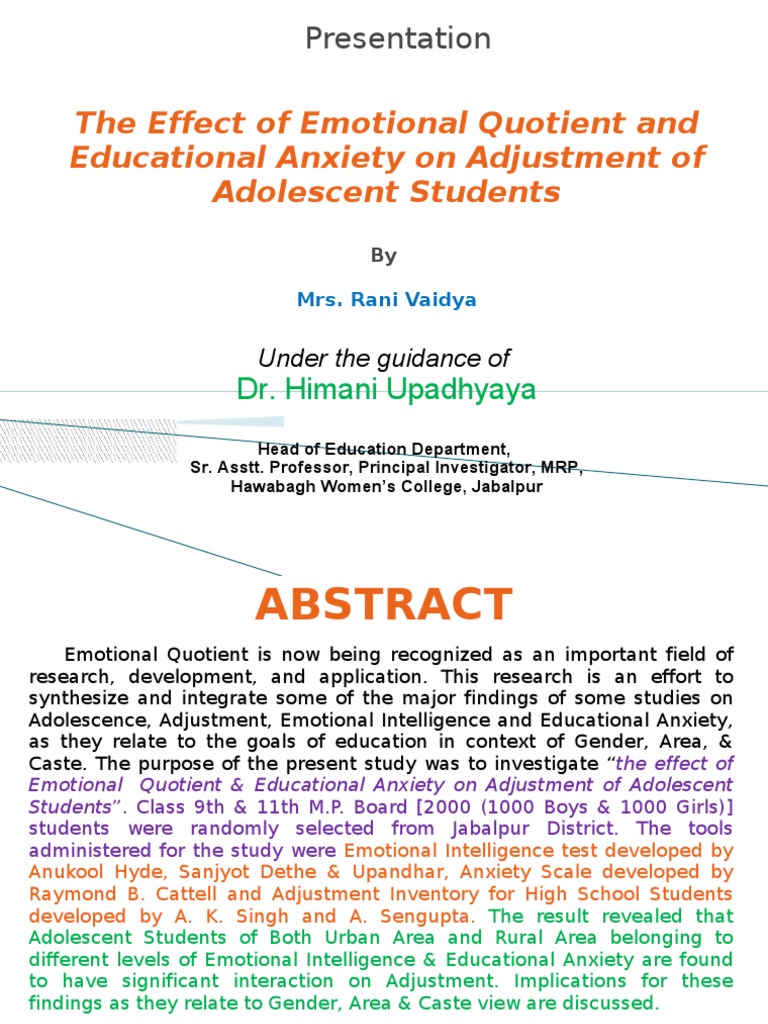 The Effect of Emotional Quotient and Educational Anxiety On Adjustment ...