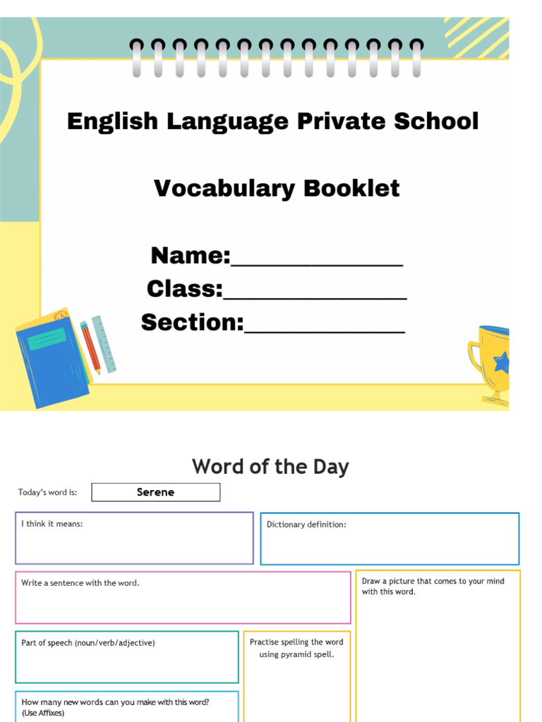 Year 6 Vocabulary Booklet Pdf