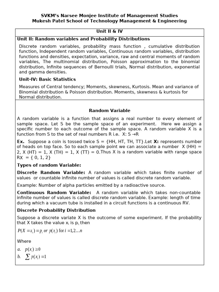 CW - Unit 2 & 4 Discrete and Cont RV | PDF