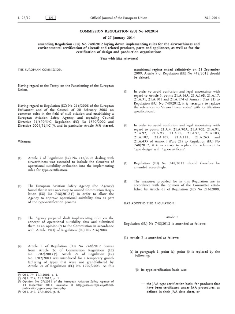EASA Regulation Amendments for Part 21 | PDF | Technology & Engineering