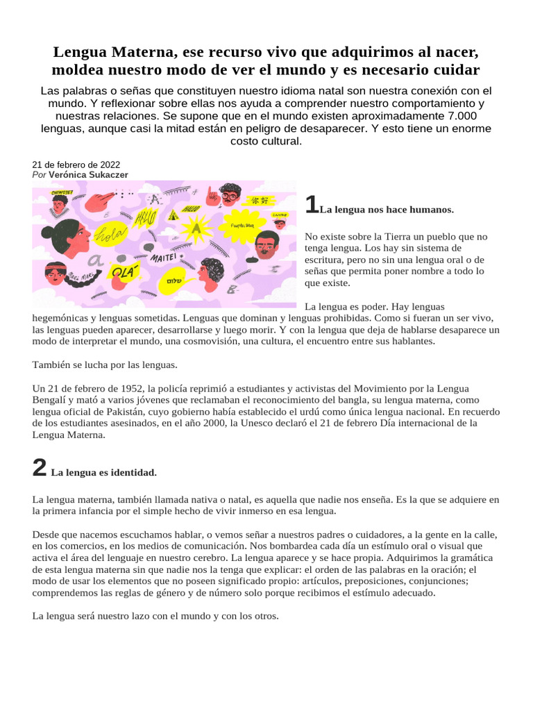 Importancia de la Lengua Materna | PDF | Lengua española | Lenguaje de ...