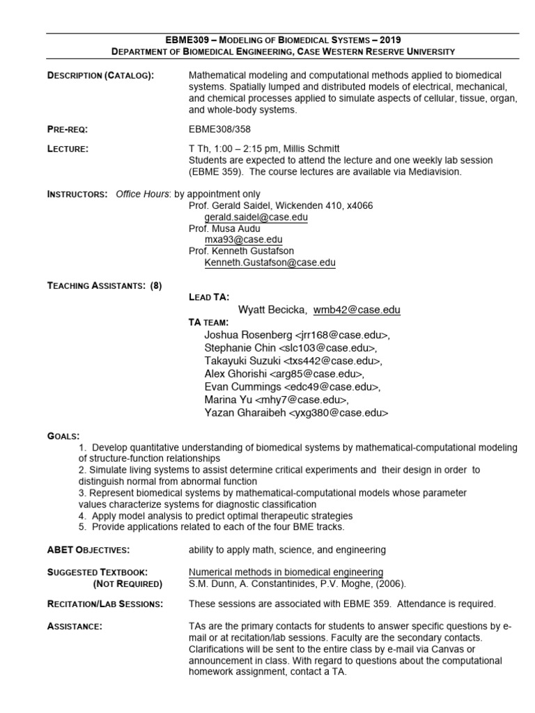 EBME 309 Syllabus 2019d | PDF