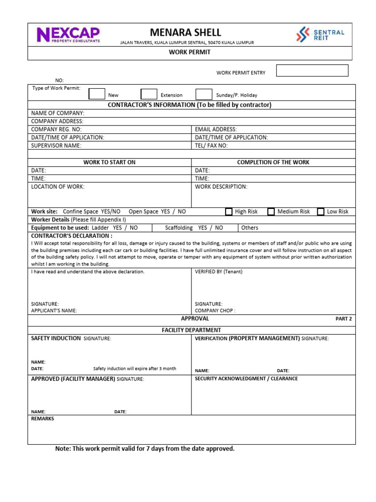 Work Permit Form | PDF