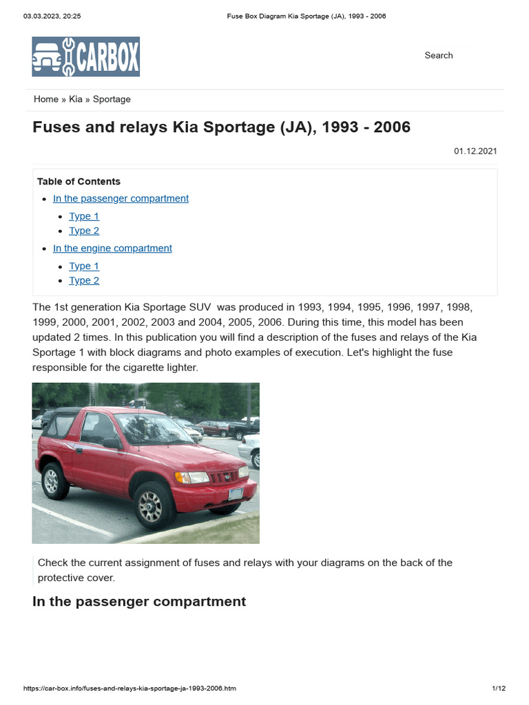 kia sportage cigarette lighter not working FuseBox Diagram Kia Sportage (JA), 1993 - 2006