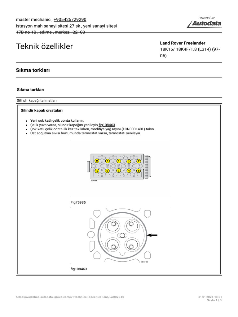 Teknik Özellikler - Autodata | PDF