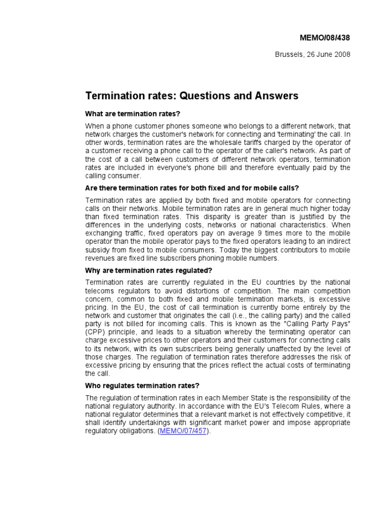 EU Termination Rates Explained | PDF | European Union | Regulation