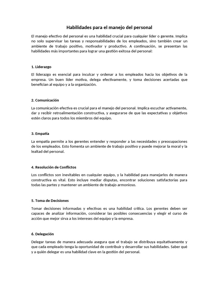 Tarea Sobre Las Habilidades para El Manejo Del Personal | PDF