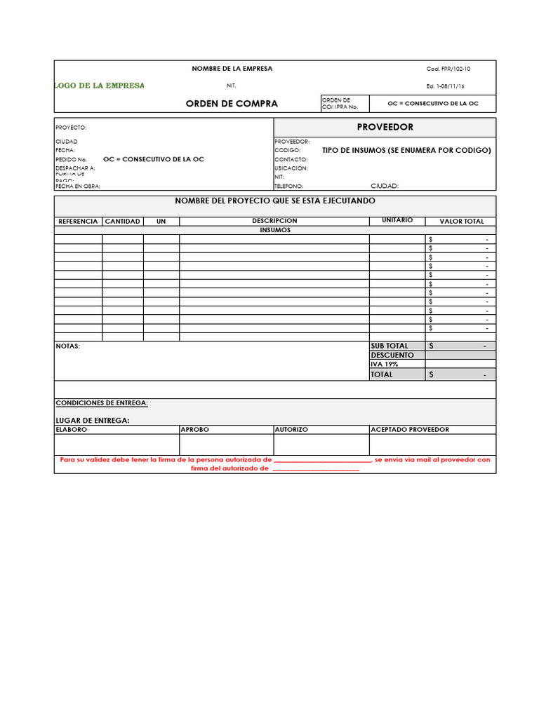 FORMATO ORDEN DE COMPRA | PDF