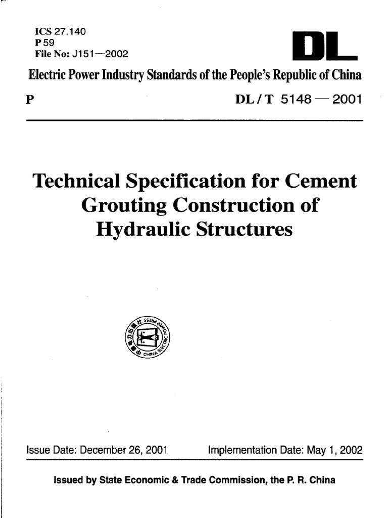 Technical Specification For Cement Grouting Construction of Hydraulic ...