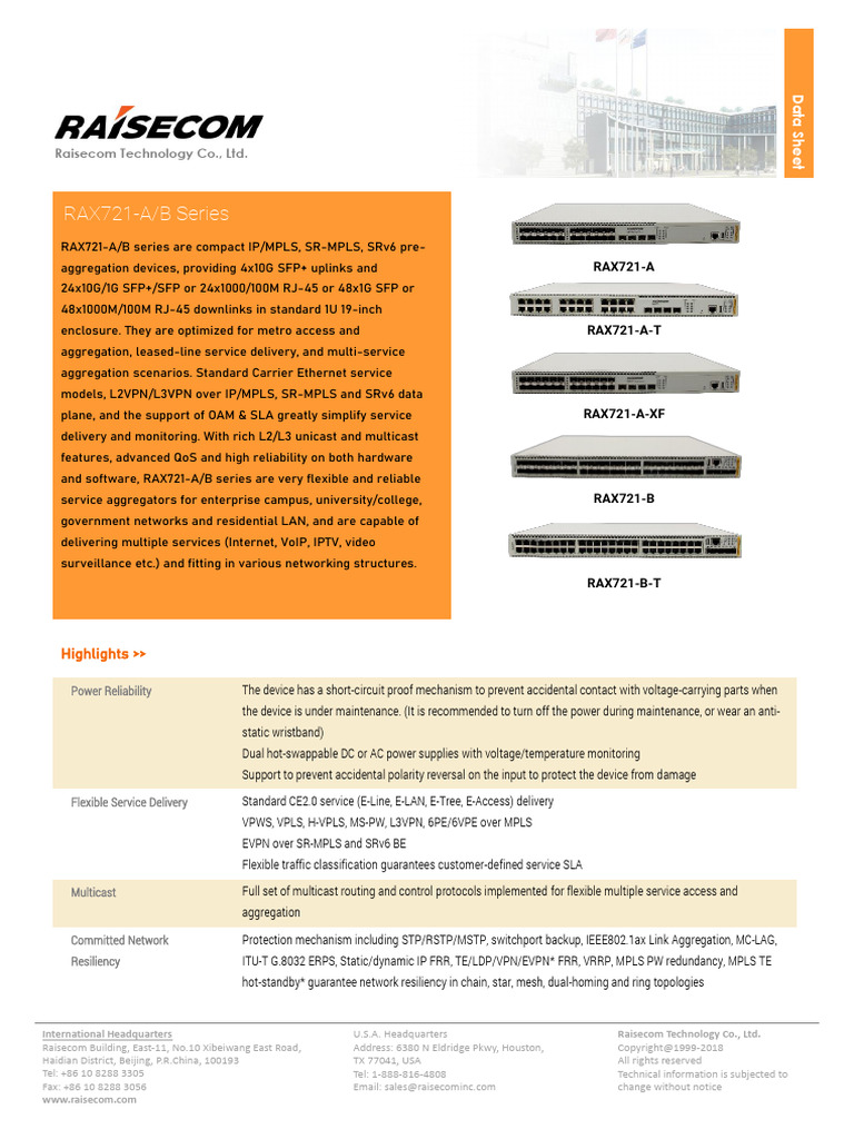 RAX721-A/B Series: Raisecom Technology Co., LTD | PDF