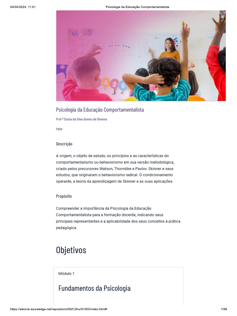 Psicologia Da Educação Comportamentalista | PDF
