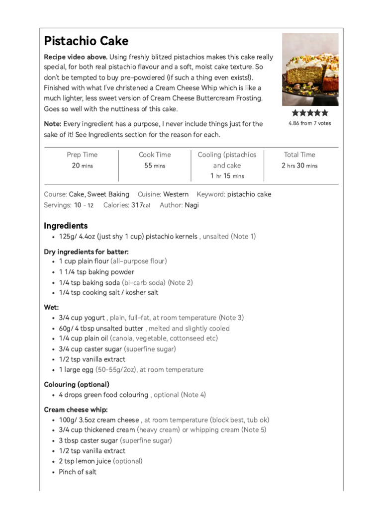 Pistachio Cake - RecipeTin Eats | PDF | Cakes | Fat