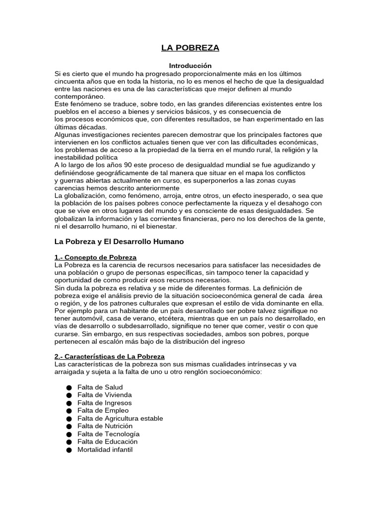 La Pobreza | PDF | Pobreza | Pobreza e indigencia