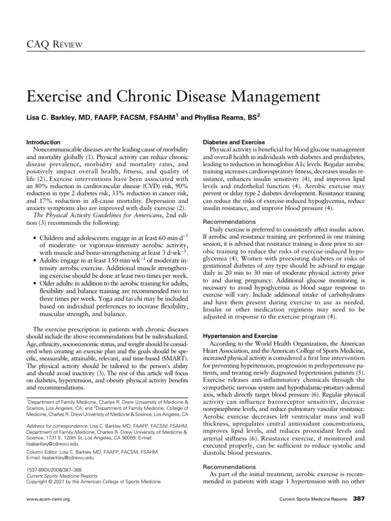 Exercise and Chronic Disease Management.2 | PDF