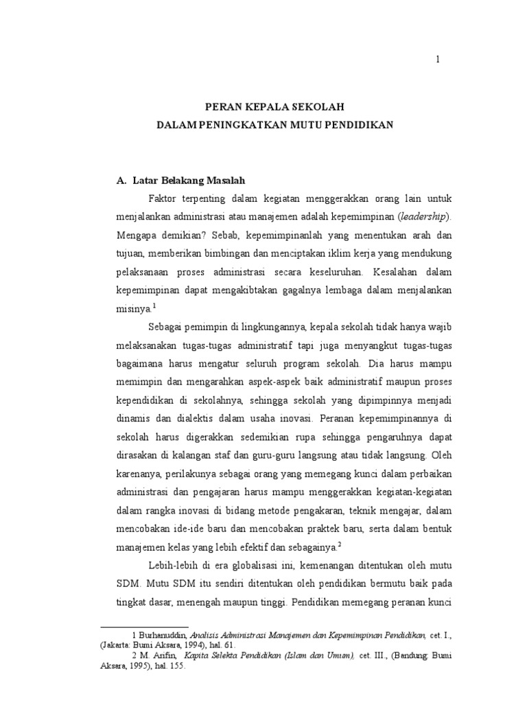 Makalah Peran Kepala Sekolah