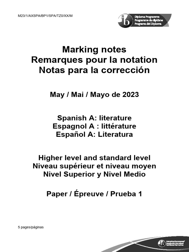 Spanish A Literature Paper 1 HLSL Markscheme Spanish | PDF