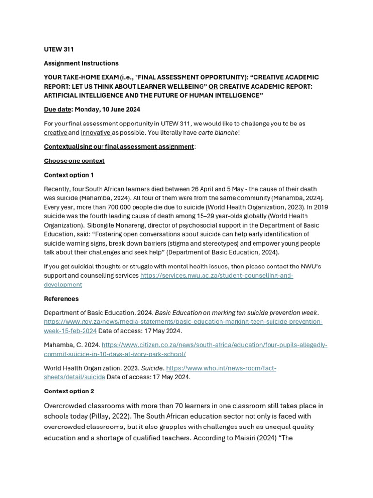 UTEW 311 Final Assessment Overview | PDF | Artificial Intelligence ...