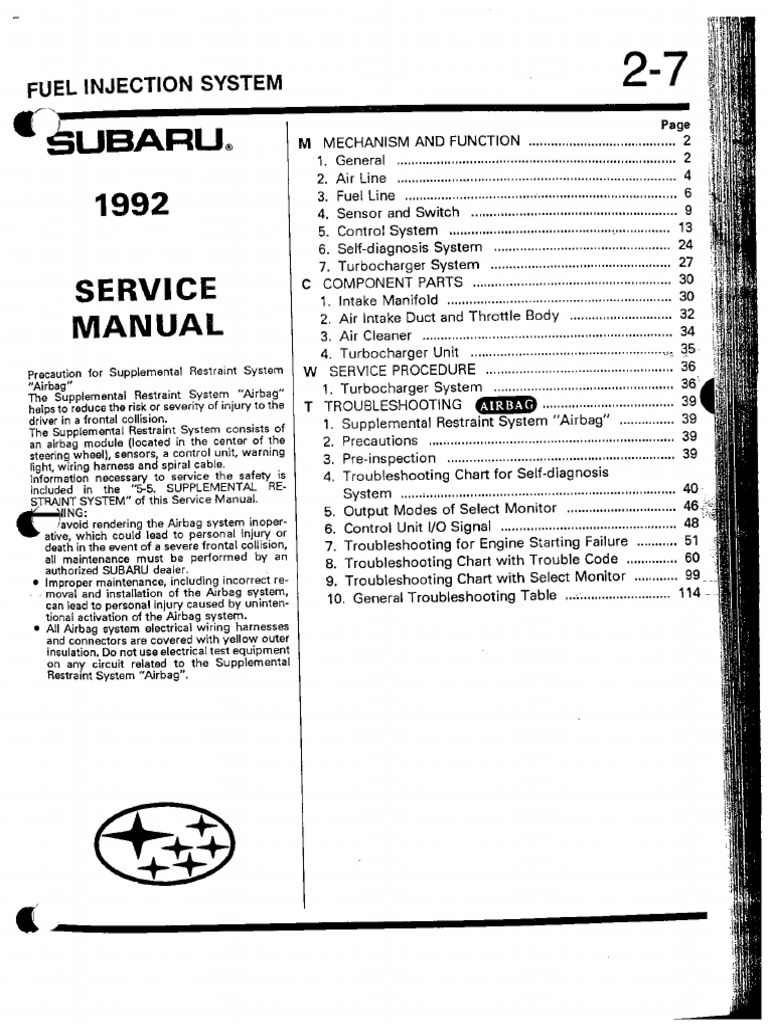 1992 SUBARU LIBERTY LEGACY WORKSHOP MANUAL PDF visual data 4