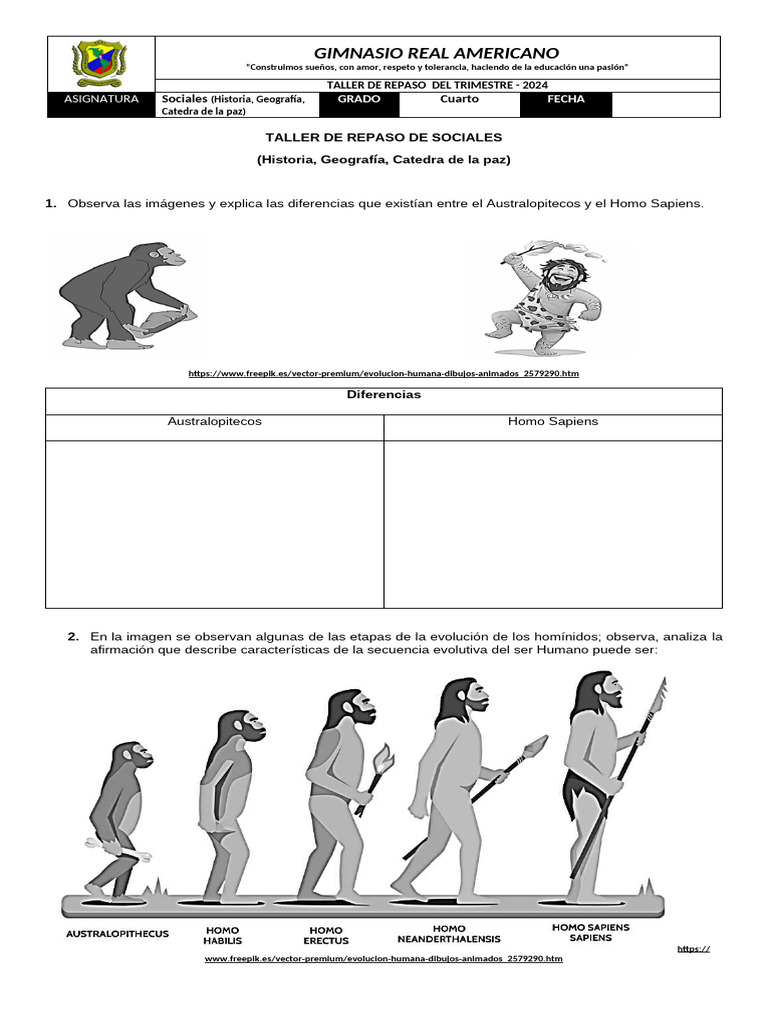 TALLER DE REPASO DE SOCIALES Grado 4 | PDF