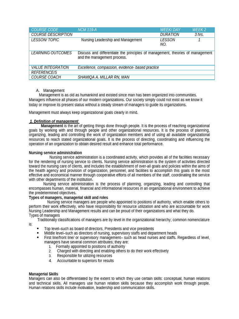 Nursing Leadership & Management Overview | PDF | Cost Of Living | Nursing