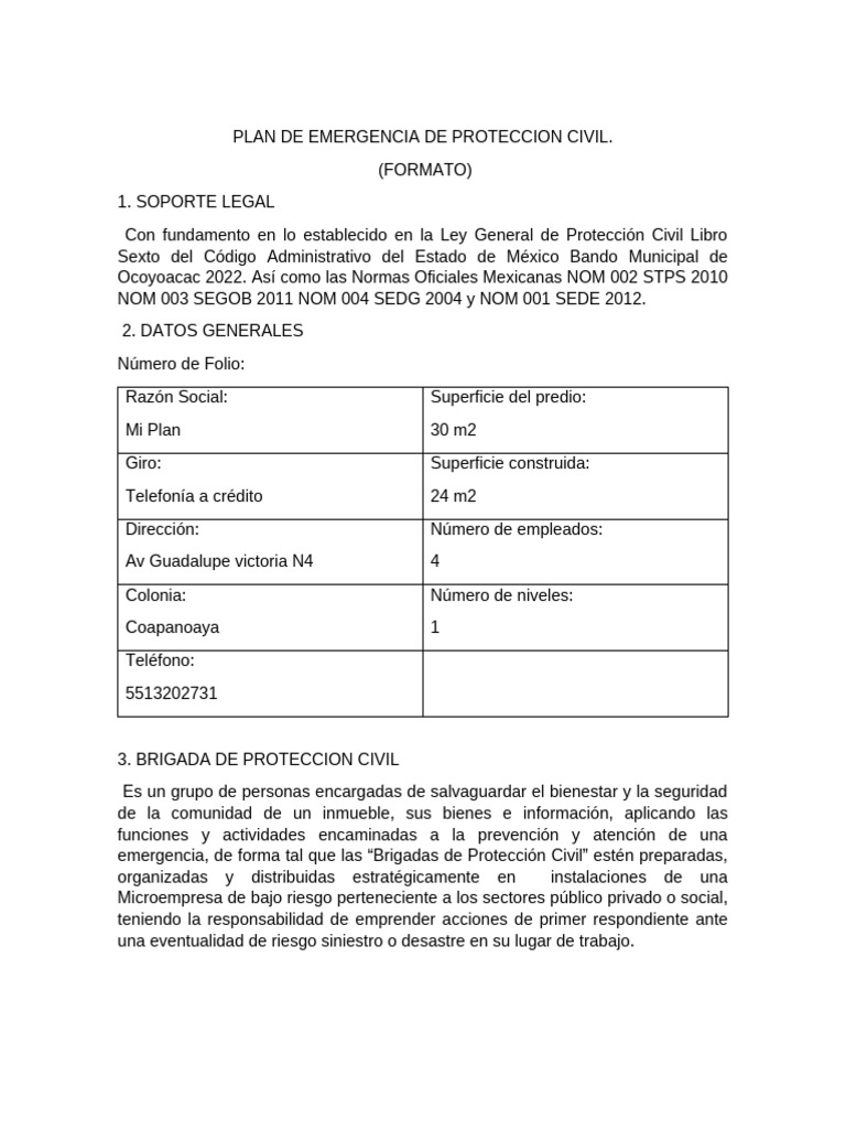 Plan de Emergencia para Microempresa | PDF | Defensa Civil | Primeros ...