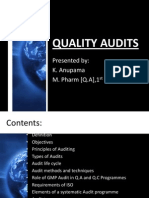 Quality Audits: Presented By: K. Anupama M. Pharm (Q.A), 1 Sem