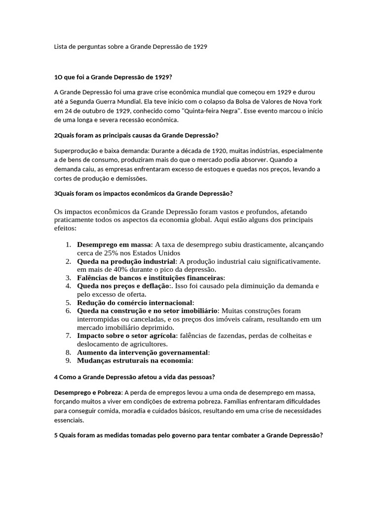 Impactos Econômicos da Grande Depressão no Brasil | PDF | A Grande ...