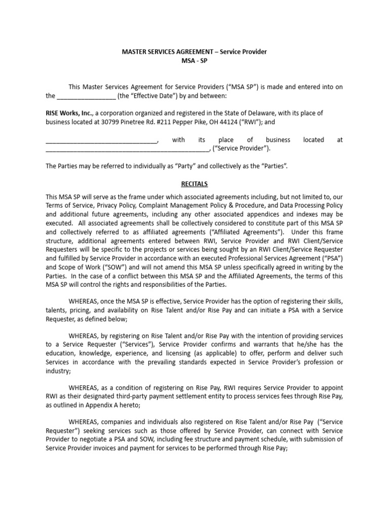 Master Service Agreement SP | PDF