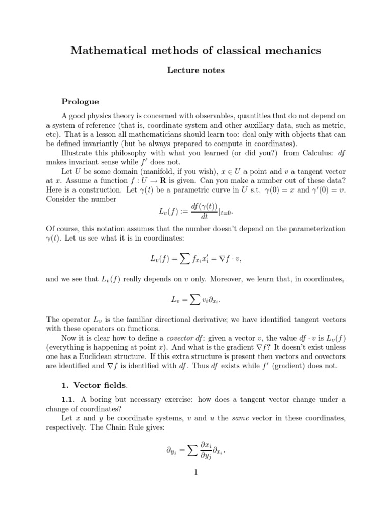Mathematical Methods of Classical Mechanics: Lecture Notes | PDF
