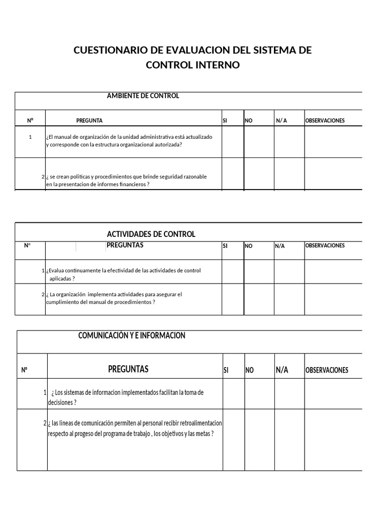 Cuestionario de Evaluacion Del Sistema de Control Interno | PDF