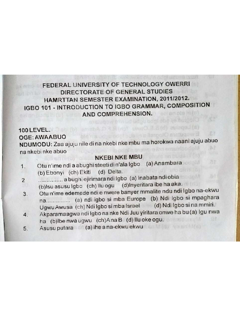 Igbo101exam-2012-Introduction To Igbo Grammar, Composition and ...