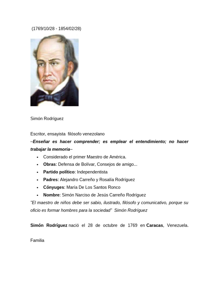 Simón Rodríguez: Maestro de América | PDF | Ciencias sociales | Clásicos