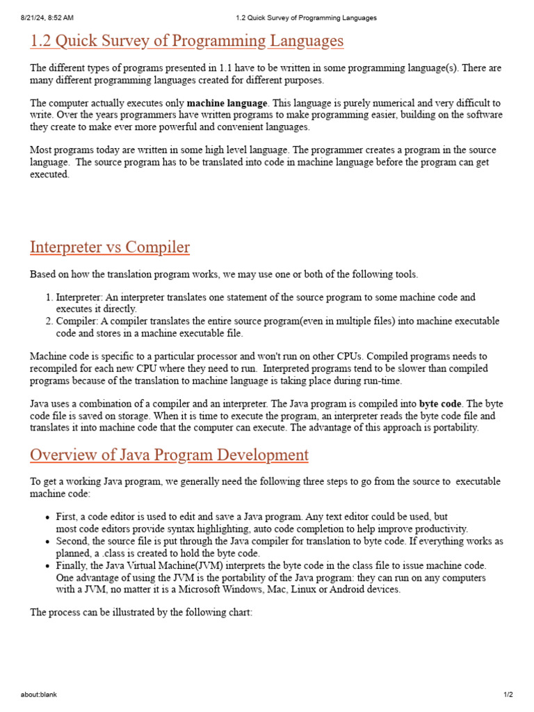 1.2 Quick Survey of Programming Languages | PDF