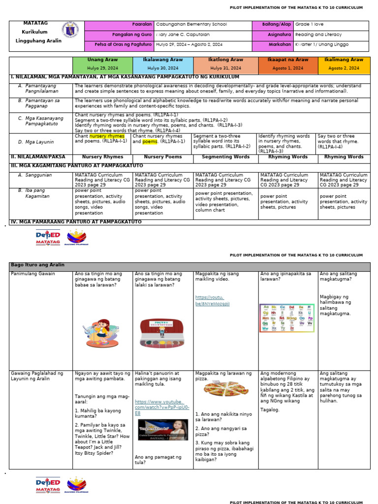 g1 q1 DLL Week 1 R&L | PDF