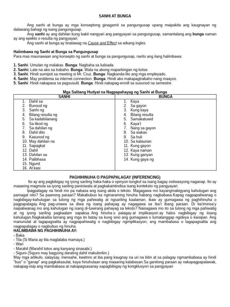 Grade 8 Q1-Week3 - Sanhi at Bunga, Paghihinuha, Gamit NG Malaking Titik ...