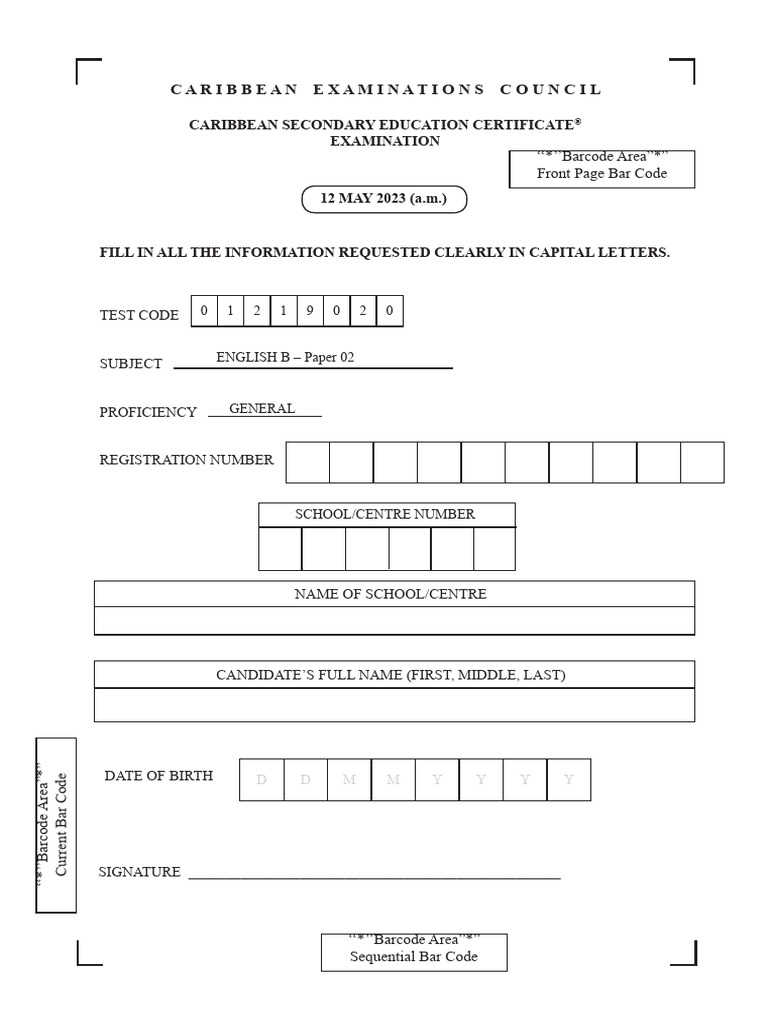 Csec English B P02 May 2023 Pdf
