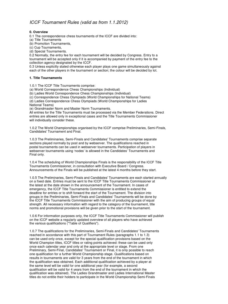 ICCF Tournament Rules Overview | PDF | Competitive Games | Chess