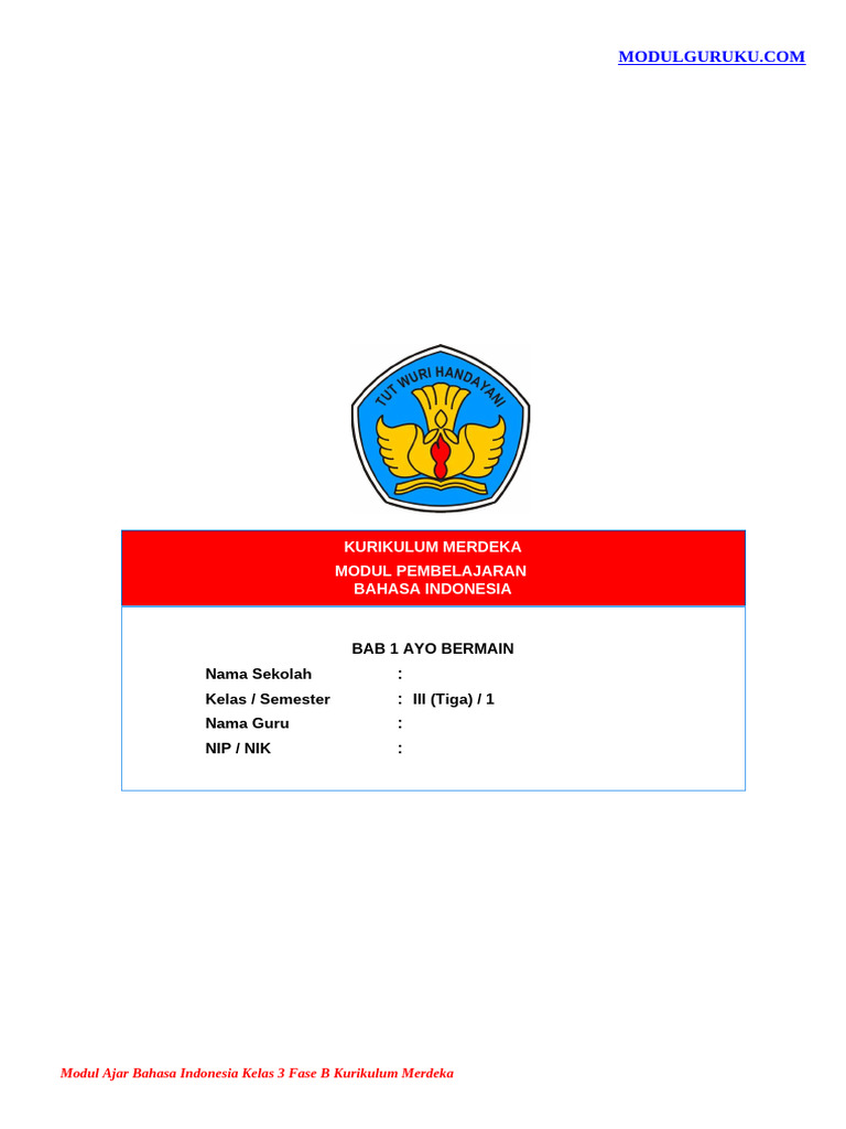 Modul Ajar Bahasa Indonesia Kls 3 Fase B Kurmer Bab 1 (Modulguruku ...